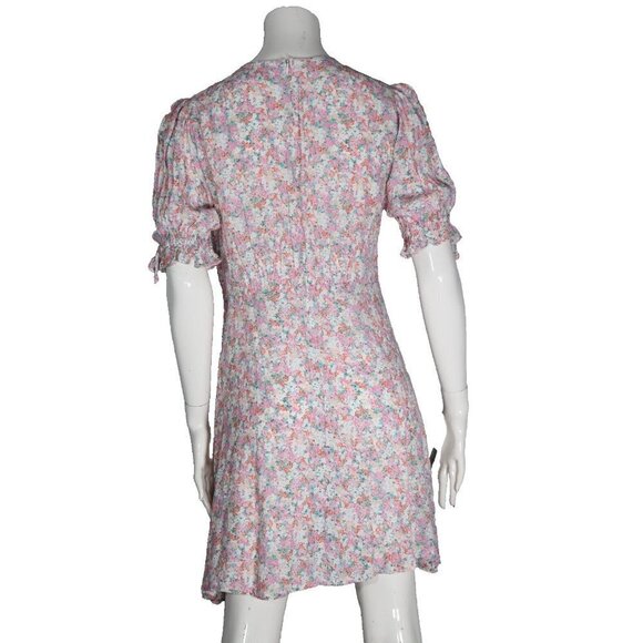 Faithfull the Brand Women's US6 Medium Pink Floral Dress S/S V-Neck Crepe Mini - Picture 6 of 7
